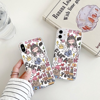 graffiti เคสไอโฟน 11 pro max 8 พลัส cute  iPhone 11 14 12 13 pro max phone case 7 8 plus se2020 Xr Xs X max เคส นิ่ม