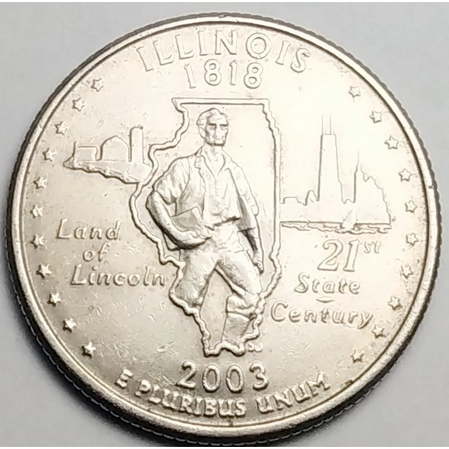สหรัฐอเมริกา (USA), ปี 2003,  25 Cents รัฐอิลลินอยส์ (Illinois),  เหรียญในชุด 50 รัฐของประเทศสหรัฐอเมริกา