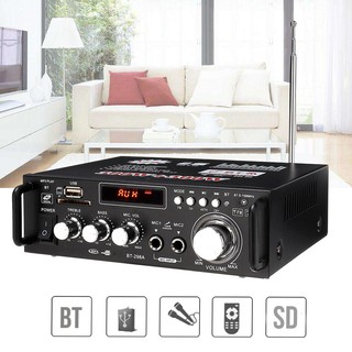 Bluetooth USB HiFi Stereo Receiver Digital Home car Amplifier with Remote 【220V 12V CH2.0 300W+300W】Black