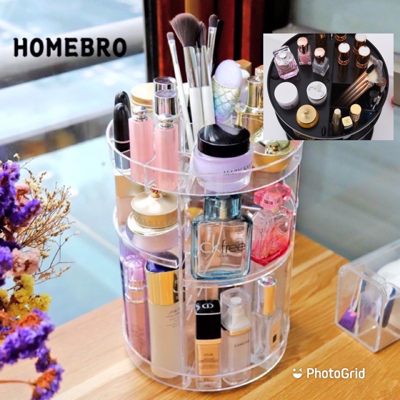 สินค้าพร้อมส่ง อะคริลิคชั้นวางเครื่องสำอางกล่องวางเครื่องสำอาง หมุนได้360° 1017