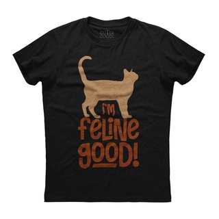 เสื้อยืดแขนสั้น ผ้าฝ้าย พิมพ์ลาย Im Feline Good Cat สีดํา สําหรับผู้ชาย KNlnbf52LKnbah87Size S-5XL