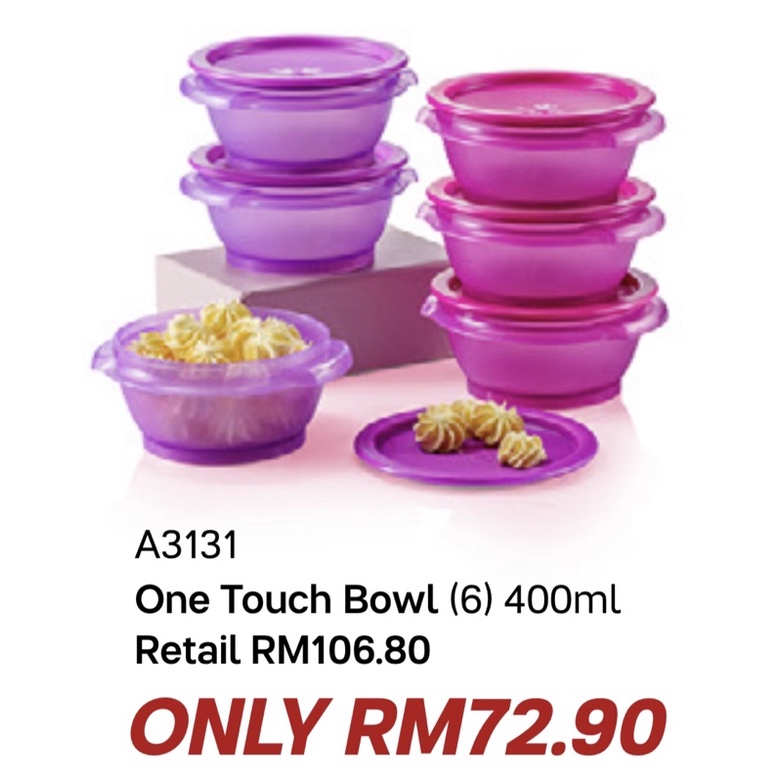 Tupperware รุ่น one touch bowl ขนาด 400 ml คละสี ราคาจัดโปรโมชั่นเพียงใบละ 129 บาทเท่านั้น