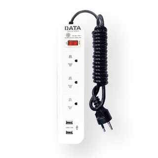 รางปลั๊กไฟ มอก. 3ช่อง+2USB 3 เมตร. DATA WL158I-3m-2USBTIS power strip 3 sockets + 2USB 3 m. DATA WL158I-3m-2USB