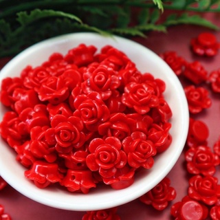 ลูกปัดกุหลาบ สีแดง size 13mm. 50ชิ้น