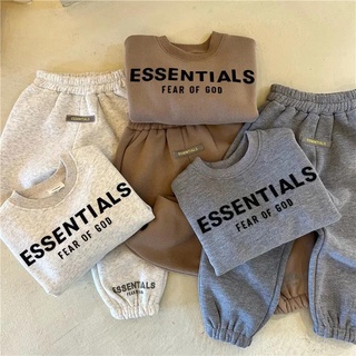 2021Autumn and Winter New Boys and Girls Fleece-Lined Suit Letters Printed Crew Neck Sweatshirt Sweatpants Baby Two-Piece Suit Tide