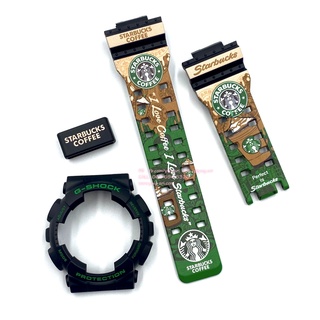 กรอบสาย G-SHOCK แท้✅ สีดำด้านฟอนต์เขียว สกรีนลาย Starbucks ใส่ได้กับกรุ่น GA-100 ,GA-110 ,GA-120 ,GAX-100 ,GD-100,GD-120