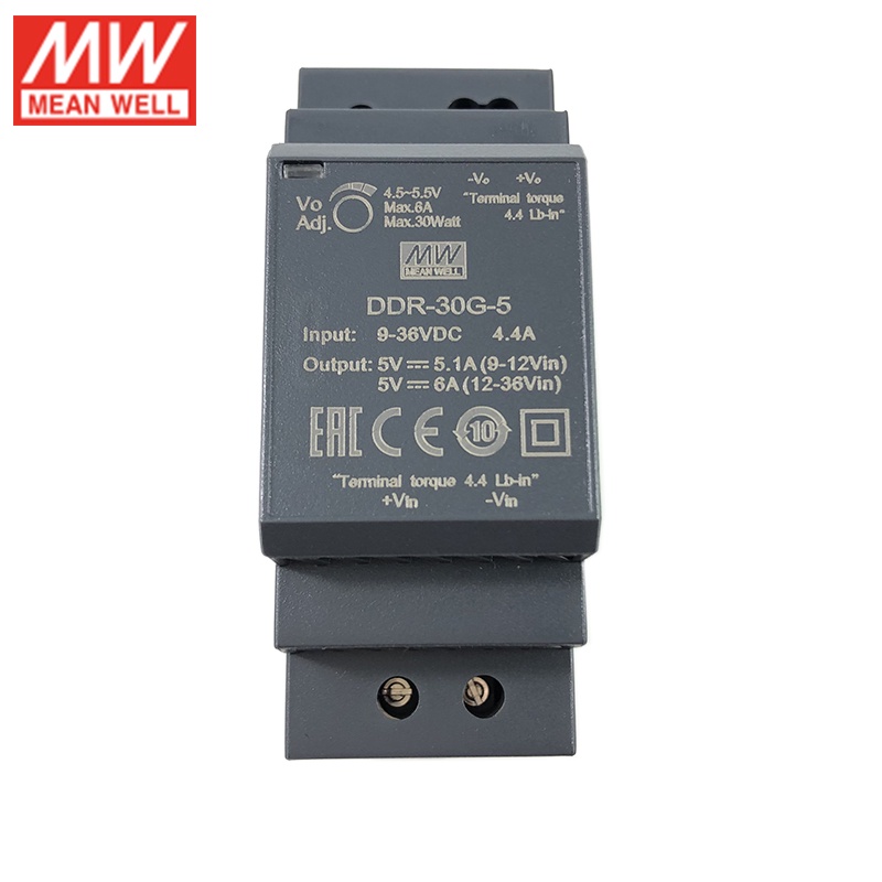 Mean WELL DDR-30G-5 30W DIN Rail DC-DC Converter อินพุต 9-36V DC ถึง 5V DC 6A 30W Meanwell Power Sup