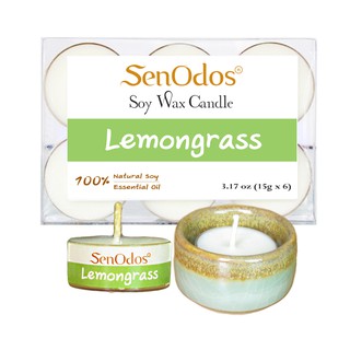 SenOdos Tealight  Set  15g.x 6 เทียนหอม เทียนทีไลท์ กลิ่นตะไคร้ + ถ้วยวางเทียน