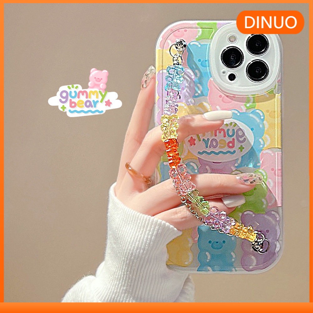 เคสโทรศัพท์มือถือนิ่ม ลายหมีกัมมี่ พร้อมสายคล้องมือ สําหรับ  iPhone 17/16/15/14 7 8 Plus + XS XR Max
