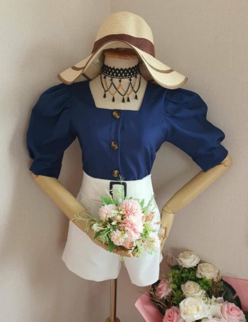 RTUM004 เสื้อซาร่ามีกระดุมหน้า แขนพอง ทรงคอเหลี่ยม เรียบหรูดูแพง - รูปที่ 6