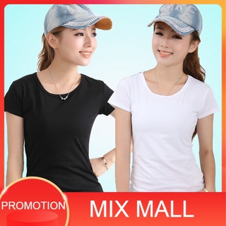 MixMall พร้อมส่ง เสื้อยืดคอเว้า เสือยืดคอกลม เสื้อยืด แขนสั้น Women Casual Tee Top Round Neck Women T-shirt