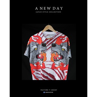 A NEW DAY 104  เสื้อลาย สไตล์ญี่ปุ่น สกรีนเต็มตัว ลายหมาป่าไฟ OKAMI ใส่ได้ทั้ง หญิง และ ชาย