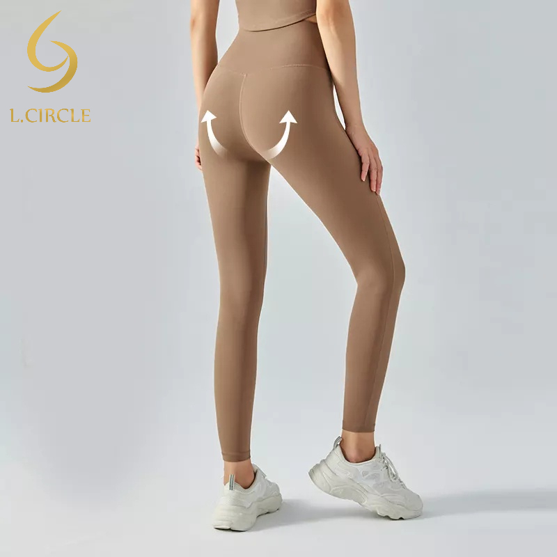 L.CIRCLE ยอดนิยม Naked Feeling กางเกงโยคะเอวสูงยกสะโพกเลกกิ้งกีฬา