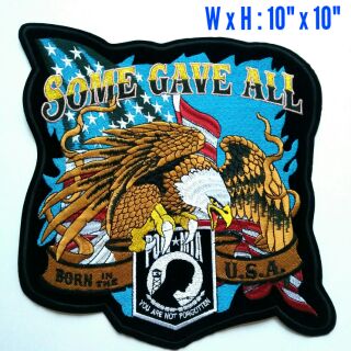 ตัวรีดติดหลังเสื้อขนาดใหญ่ 10"*10" นิ้ว Large Eagle Some Gave All PowMia Biker Iron on patch