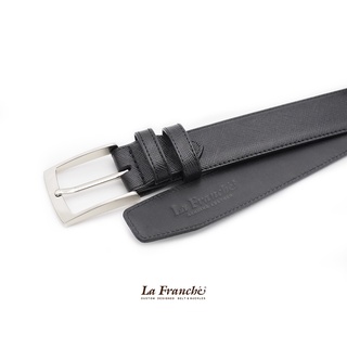 La Franche - Working Belt เข็มขัดหนังวัวแท้ Saffiano สีดำ พร้อมหัวเข็มขัดนิกเกิ้ล  #3W0034