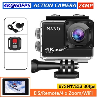 NEW 2022 Nanotech Action กล้องแอคชั่น 4K 60FPS EIS ACTION CAMERA  มีระบบกันสั่น ต่อไมค์นอกได้ พร้อมรีโมท อุปกรณ์ครบชุด