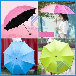 ร่มกันฝน รุ่นผ้า2ชั้น โดนน้ำเปลี่ยนลายดอกไม้ กันแดด กันยูวี กันUV พับได้ พับ Umbrella No. UV3864