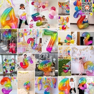 ลูกโป่งตัวเลข ฟอยล์เลข สีรุ้ง (แบบใส) ขนาด 40นิ้ว 32นิ้ว และ 16นิ้ว