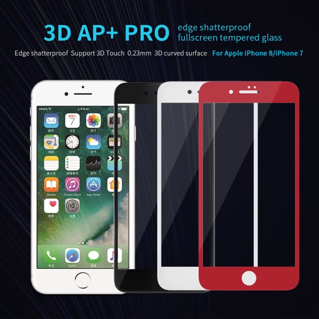 ฟิล์มกระจกนิรภัย Apple iPhone 8 #Nillkin 3D AP+ Pro 0.23mm. 9H hardness