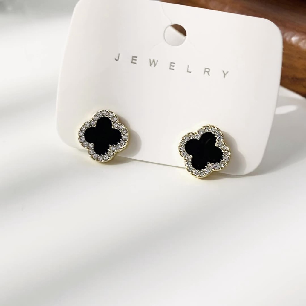 ต่างหูเพชร รูปใบโคลเวอร์สี่แฉก คุณภาพสูง เครื่องประดับแฟชั่น สําหรับผู้หญิง - รูปที่ 4