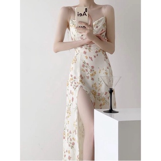 พรี Meili Hua Dress สายปรับผูกเองได้ มีซับใน ผ่าหน้า ทำให้ดูขายาวขึ้น