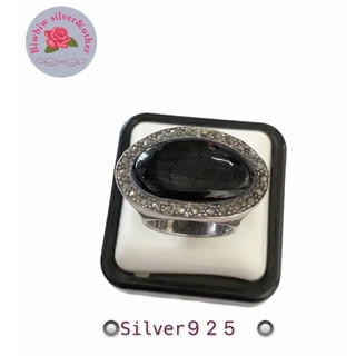 แหวนเงินแท้925 ประดับมาร์คาไซท์และออนิกซ์(Onyx&amp;Marcasite Ring)