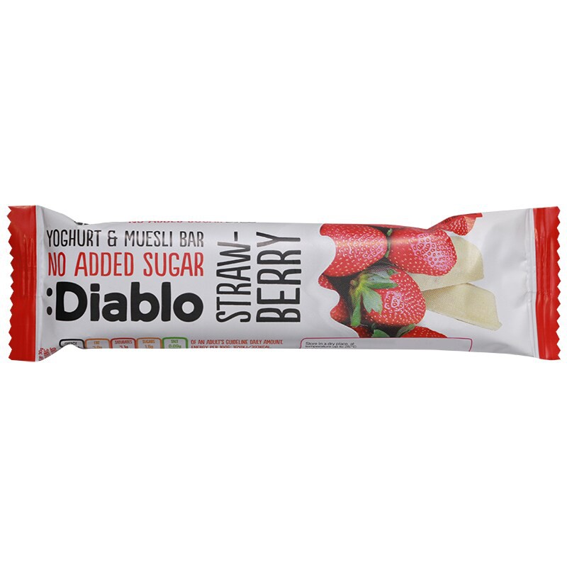 เดียโบลโยเกิร์ตมูสลี่บาร์สตรอเบอร์รี่ 30กรัม Diablo Yoghurt Muesli Strawberry Bar 30 gm.