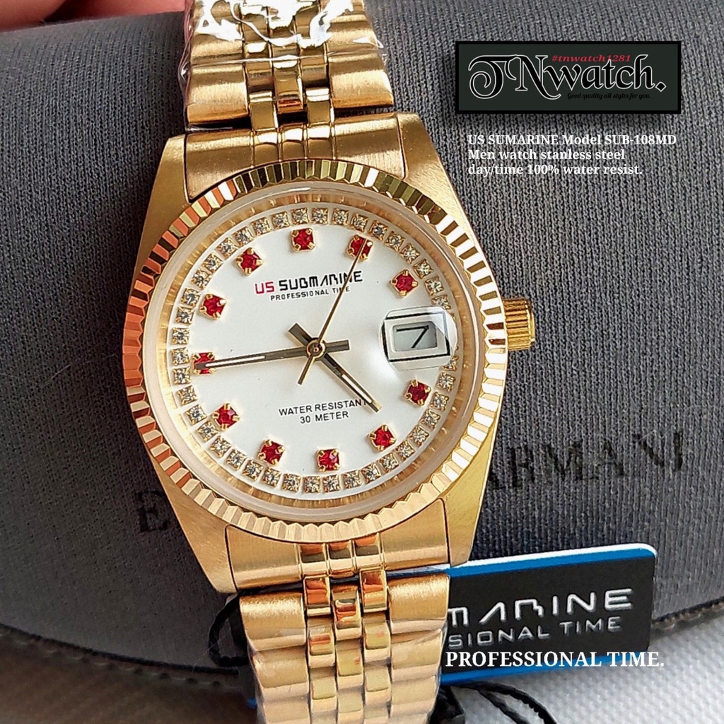 US SUBMARINE รุ่น SUB-101MDD STANLESS STEEL นาฬิกาผู้ชาย นาฬิกาข้อมือระบบควอทซ์ สายสแตนเลส สีทอง มีว