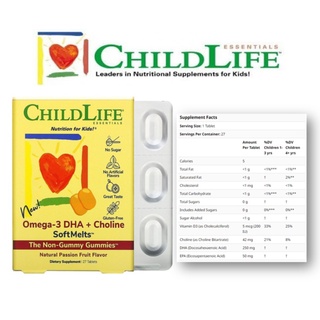 ChildLife, Omega-3 DHA + Choline SoftMelts, Natural Passion Fruit Flavor, 27 Tablets