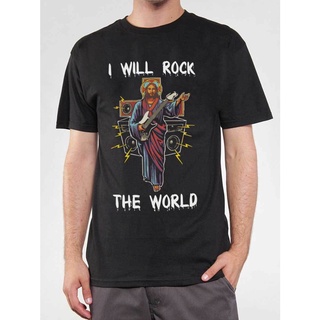 เสื้อยืดแขนสั้นลําลอง คอกลม พิมพ์ลาย I Will Rock The World Rock Dj Jesus แฟชั่นเรโทร สไตล์เกาหลี สําหรับผู้ชาย