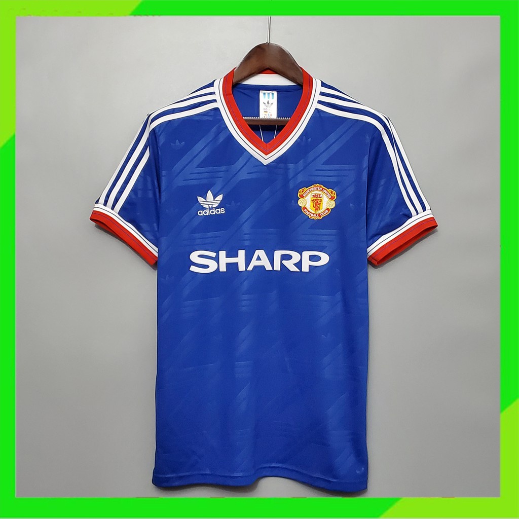เสื้อกีฬาแขนสั้น ลายทีมฟุตบอล MU Third Away Man Utd 86-88 ชุดเยือน สไตล์เรโทร