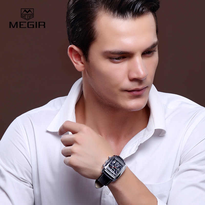 MEGIR แบรนด์แท้ 100% ร้านไทยส่งเร็ว นาฬิกาผู้ชาย สายหนัง - W355