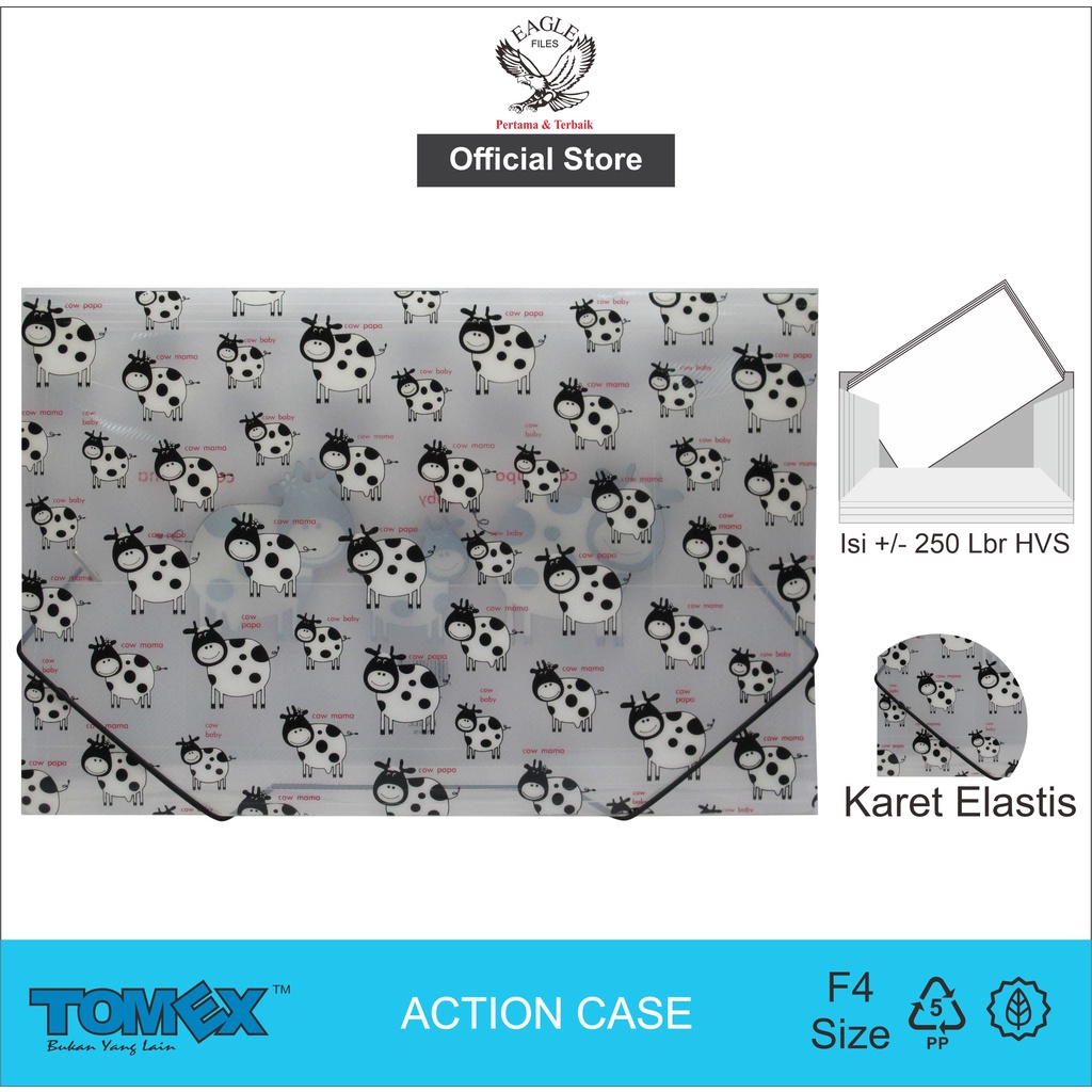 Carry File Case Banded TOMEX Plastic Folder Rubber Strap Carry File Box Action Case Folio Cow Motif 