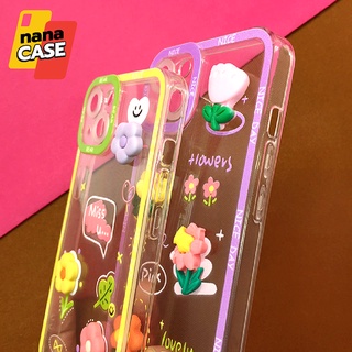 เคสเรียวมี/Realme C35 5 เคสมือถือนิ่มใสกันกล้อง ซิลิโคน TPU ติดดอกไม้นูนน่ารัก