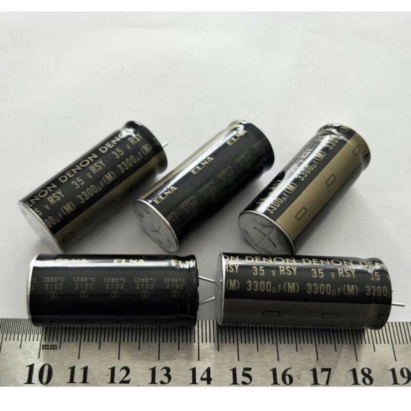 (6ชิ้น)Capacitor 3300UF 35V DENON ELNAสีดำ+ทอง ขนาด 40x18mmของใหม่คุณภาพดีเยี่ยมตัดขาสั้นจากโรงงานสิ