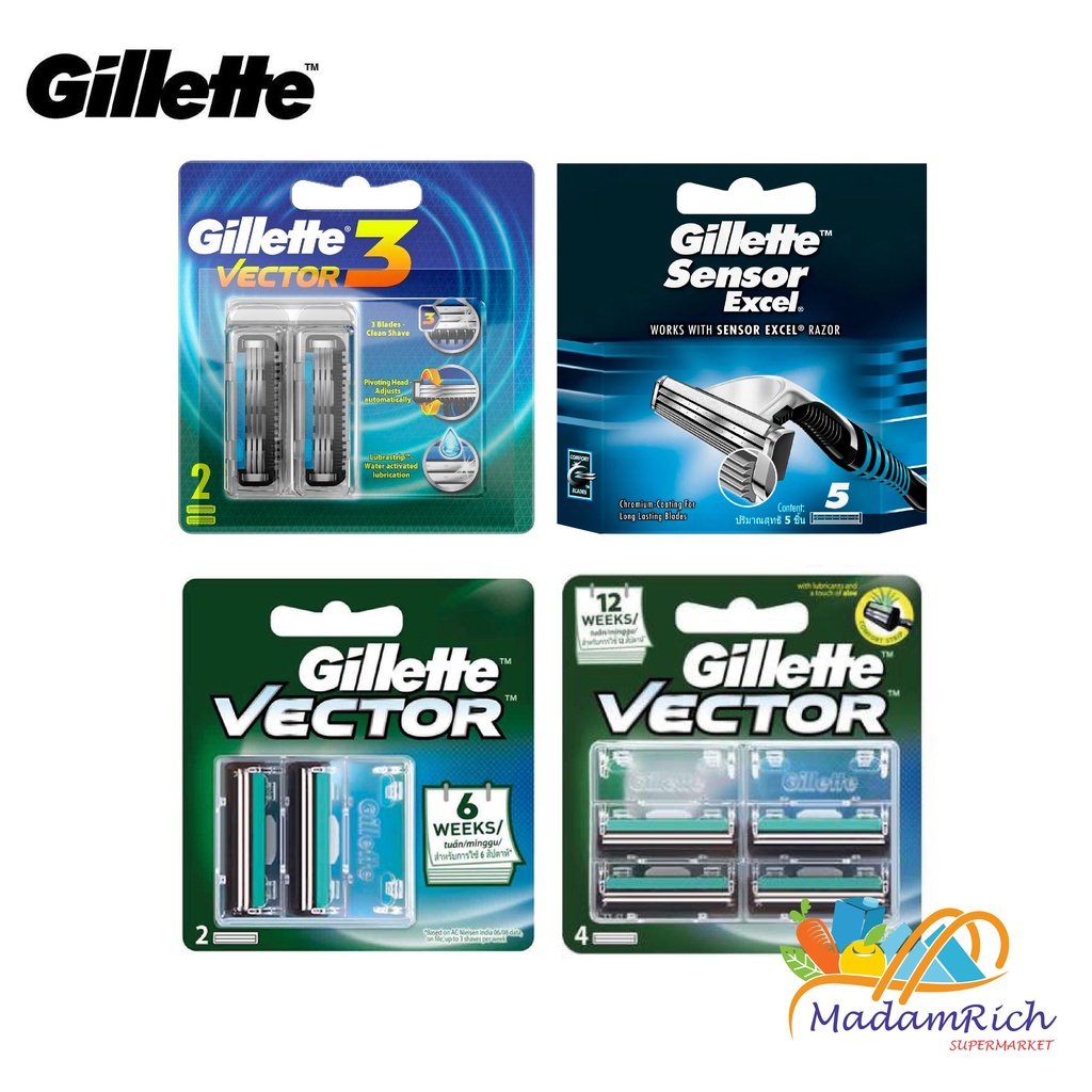 (ของแท้💯)🪒 Gillette Sensor Excel / Gillette Vector / Gillette Vector3 ยิลเลตต์ เวคเตอร์ ใบมีดโกน แพ็