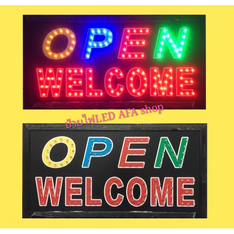 ป้ายไฟLED OPEN WELCOME ป้ายไฟกล่อง หลอดไฟLED ประหยัดไฟ เสียบ ปลั๊กไฟ ...