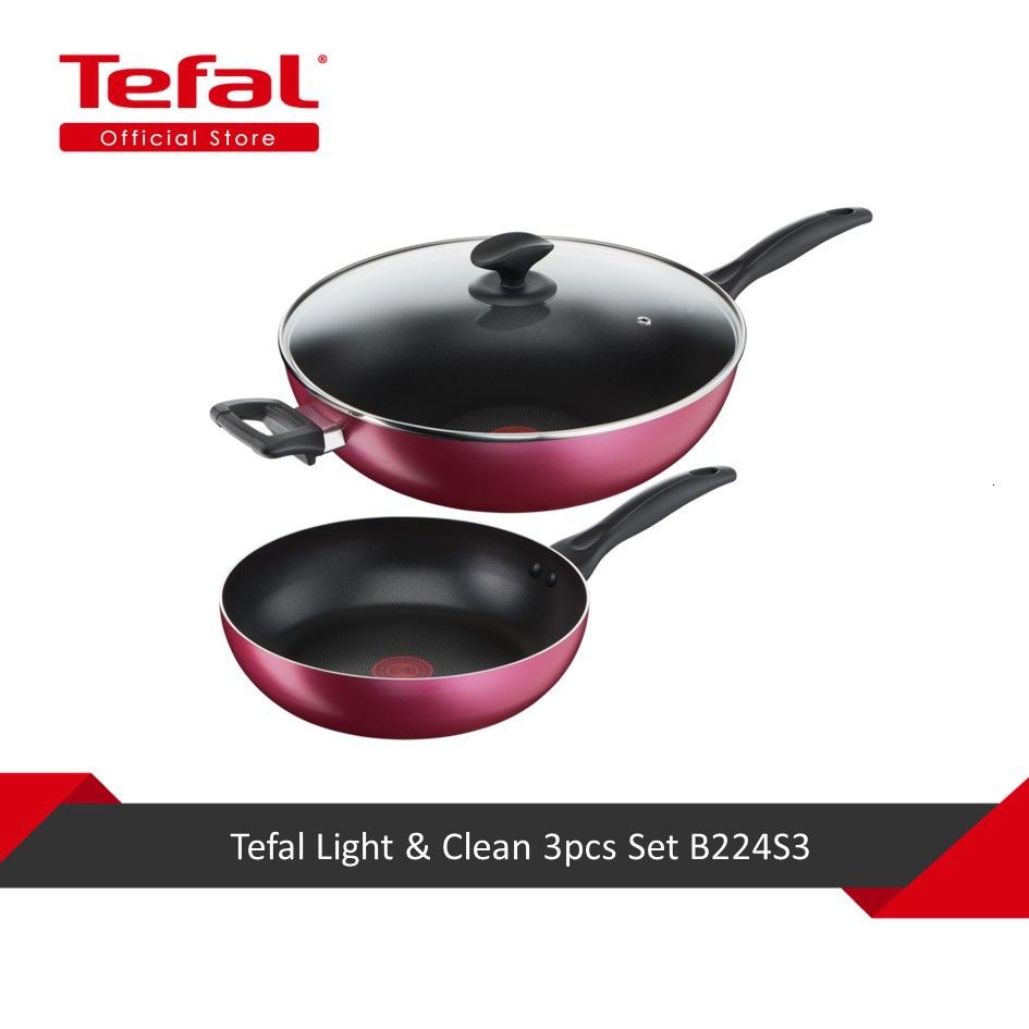 ข้อเสนอพิเศษ Tefal Clean &amp; Light (Fry Pan 26cm+Wok Pan32cm w/lid) B224S3