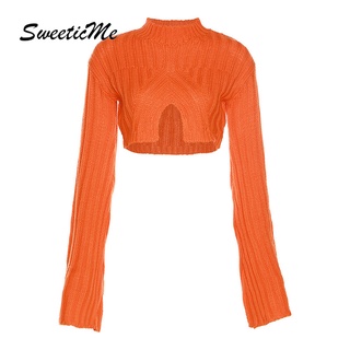 Sweeticme ใหม่ เสื้อยืดลําลอง แขนยาว คอกลม ผ้าถัก ทรงสลิมฟิต สีพื้น เซ็กซี่ แฟชั่นสําหรับสตรี 2022