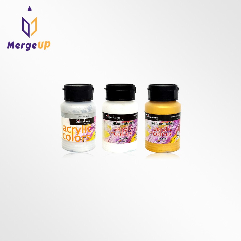 สีอะคริลิค ศิลปากรประดิษฐ์ Silpakorn 250 ml. / 500 ml. เหมาะกับการวาดลงบนทุกพื้นผิว สีศิลปากร