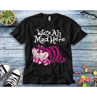 เสื้อยืดคอกลม แขนสั้น ผ้าฝ้ายแท้ พิมพ์ลายการ์ตูนอนิเมะภาพยนตร์ Alice in Wonderland Alice in Wonderland Cheshire Cat สําห