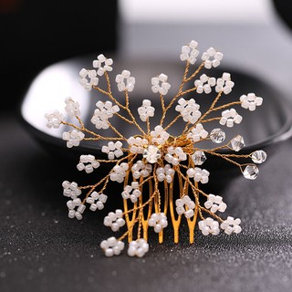 Gorgeous Handmade Flower Leaf Rhinestones Pearls Wedding Hair Comb