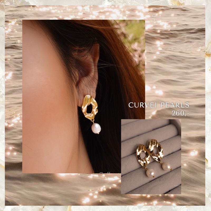 caffs.store - curvel pearls ต่างหูมุกแท้ ชุบทองคำขาว18k