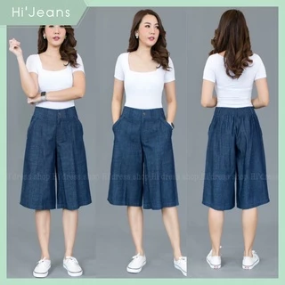กางเกง 4 ส่วนยีนส์เทียมสลาฟเนื้อผ้านิ่มไม่หนาใส่สบาย ตีเกล็ดด้านหน้า ถักเปียขอบกระเป๋ากางเกง ใส่สบาย