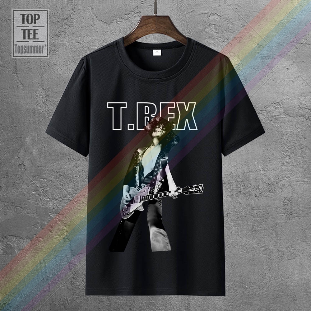 คอตต้อนคอกลมเสื้อยืดแขนสั้นลําลอง พิมพ์ลาย Marc Bolan Glam Rock Official เข้ากับทุกการแต่งกาย สีดํา 