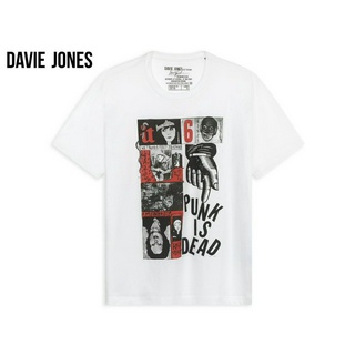 DAVIE JONES เสื้อยืดพิมพ์ลาย ทรง Regular Fit สีขาว Graphic Print Regular fit T-shirt in white TB0323WH