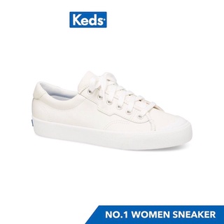 KEDS CREW KICK 75 LEATHER WHITE รองเท้าผ้าใบผู้หญิง ผ้าใบหนัง แบบผูกเชื่อก สีขาว