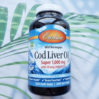 Wild Norwegian Cod Liver Oil Gems, Super 1000 mg 250 Softgels (Carlson Labs) Purity Guaranteed น้ำมันตับปลาจากนอเวย์