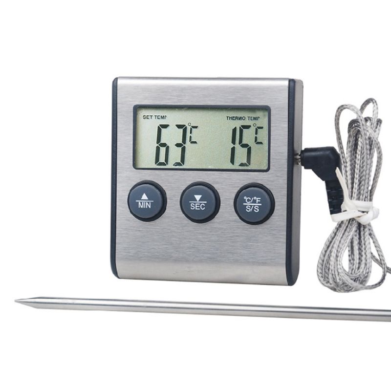 PCF* Digital Kitchen Thermometer LCD Display Long Probe Alarm for Grill Oven Food