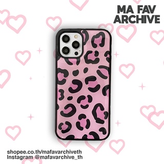 (pre-order สินค้าจากเกาหลี) mafavarchive - black leopard epoxy case เคสมือถือคลุมรอบเครื่อง ขอบยางดำ ลายเสือดาว